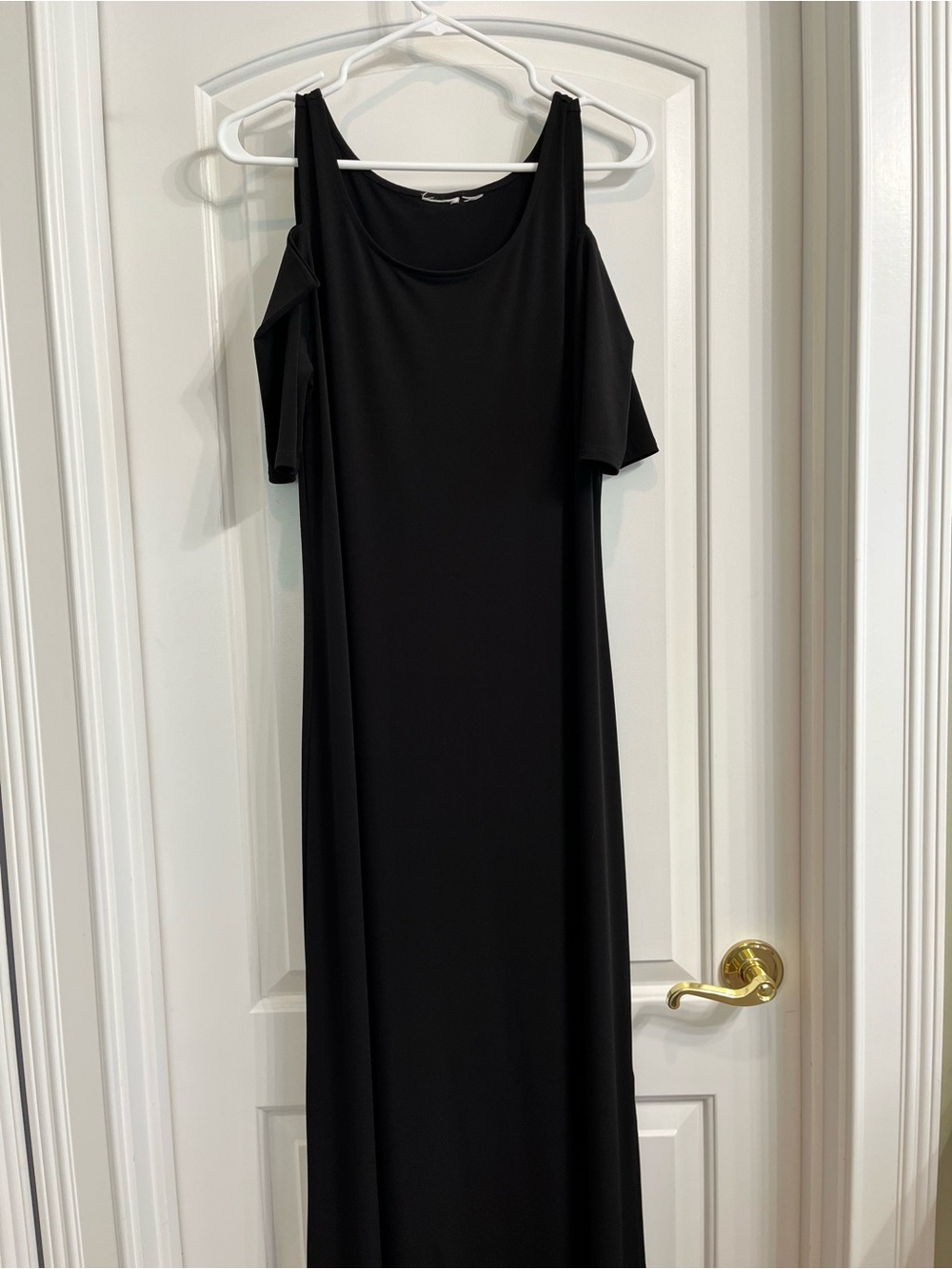 Cold-Shoulder With Split Sleeves Black Maxi Dress - Unbranded